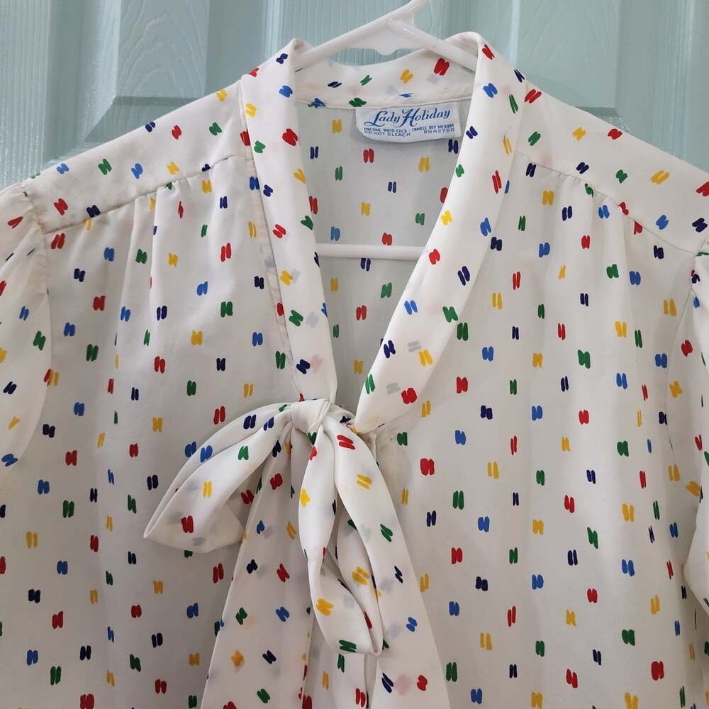 Blouse multicolored rainbow short sleeve shirt medium large - Picture 2 of 8